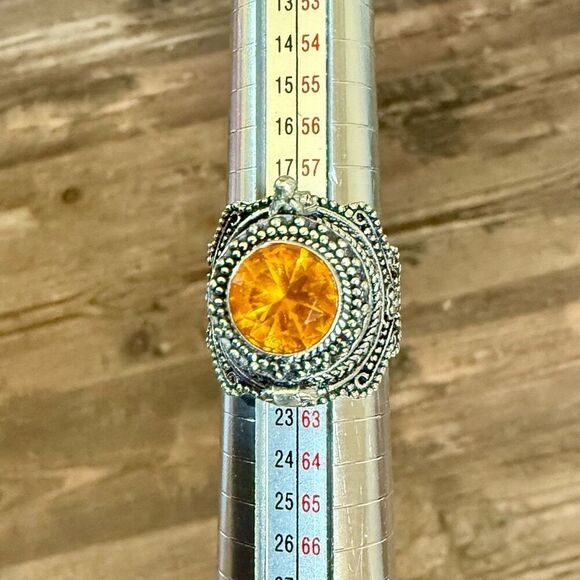 Faceted Citrine Gemstone Poison Locket Box Ring Sterling Silver Sz 9 - Picture 5 of 10